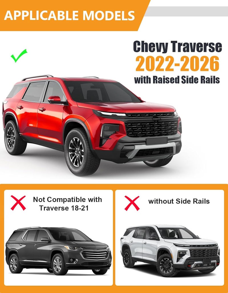 KINGGERI 300lbs Lockable Roof Rack Cross Bars Compatible with Chevy Chevrolet Traverse 2022 2023 2024 2025 2026 with Raised Side Rails, Heavy Duty Aluminum Roof Rails Crossbars Luggage Accessories - Image 2